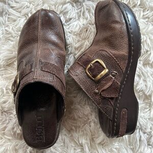 BOC Born Concept Women Brown Leather Slip On Mule Clog Shoe Size 7